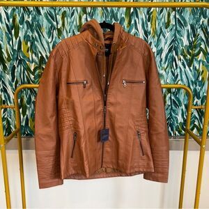 Women’s Brown Faux Leather Jacket w/ Removable Hood NWT
